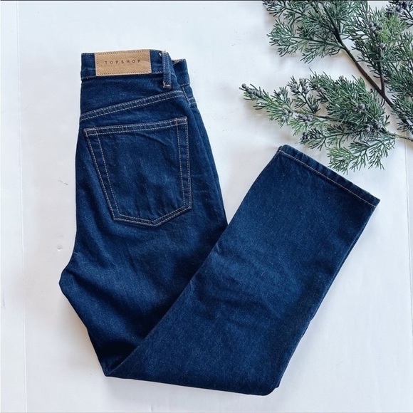 Topshop Women’s Editor Jeans Straight Leg In Dark Wash - Picture 6 of 9